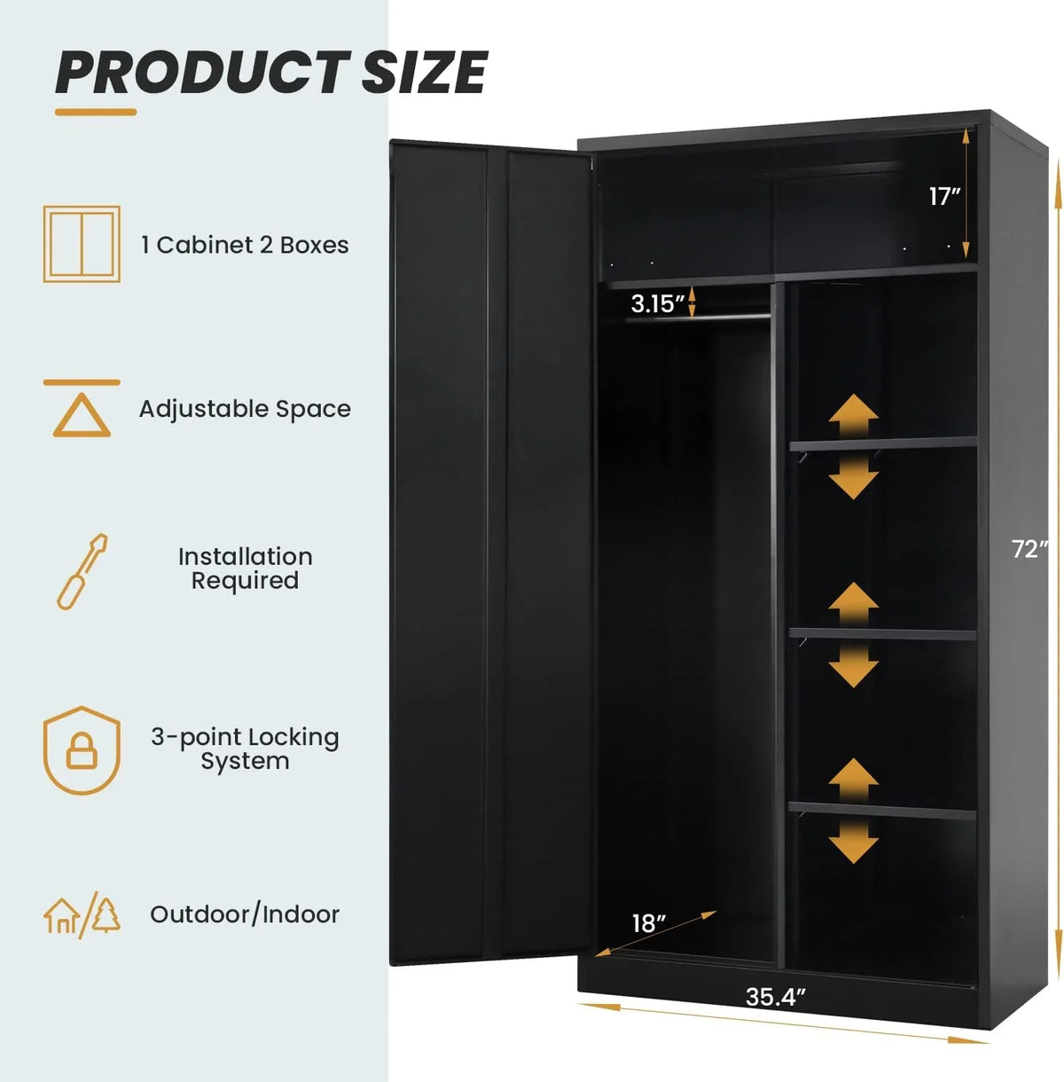 HOOMHIBIU Metal  Cabinets Locker with Locking Door  72'' Clothing Coat Steel Wardrobe Cabinet with Lock and Shelves for Office  Home  Garage  Employee  Freestanding (ebony)