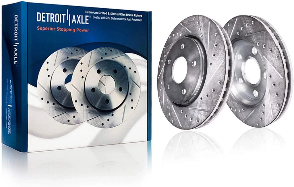 Detroit Axle - Front Brake Kit for 2016-2020 Kia Sorento 2017-2018 Hyundai Santa Fe Sport Replacement Drilled & Slotted Disc Brake Rotors Ceramic Brakes Pads: 12.6" Rotor