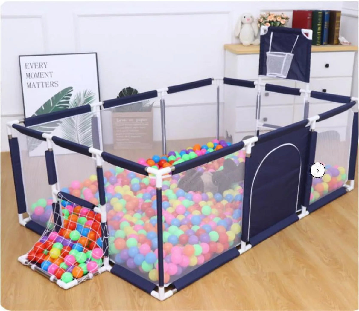 91 1 inch Large Kid Baby Playpen Playard With Basketball Hoop,Folding Breathable Mesh Infant Children Play Game Fence for Indoors Outdoors Home