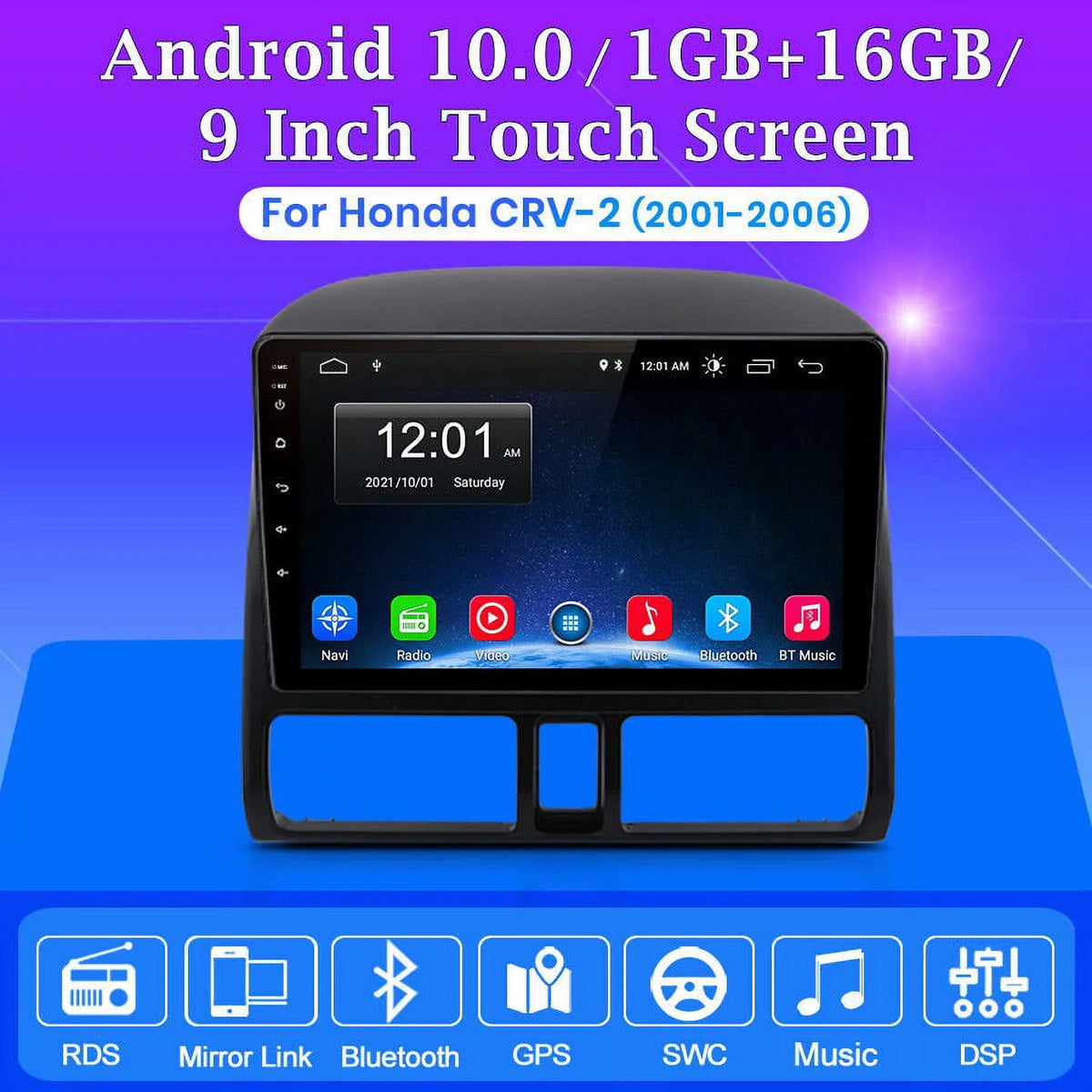 AWESAFE Car Stereo Radio for Honda CRV 2001 2002 2003 2004 2005 2006,2+32GB 9 1 inch Touch Screen with Wireless Carplay Android Auto GPS Navigator Bluetooth WiFi FM Radio Mirror Link