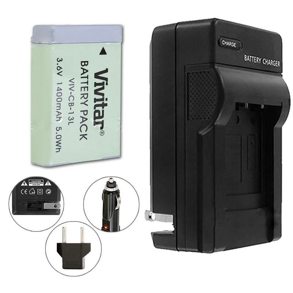VIVITAR VIV-QCB-217 Battery Charger + NB-13L Replacement Battery for  NB-13L Battery (for  G5 X, G7 X, G7 X Mark II, G9 X, G9X Mark II, SX720 HS)