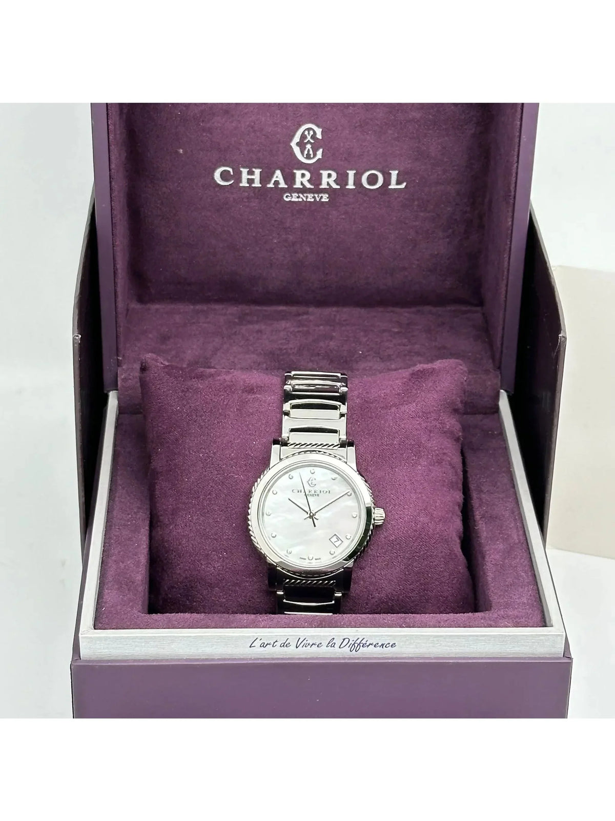 New Charriol Parsii 33mm Steel Diamond White MOP Dial Quartz Watch P33S2.920.001