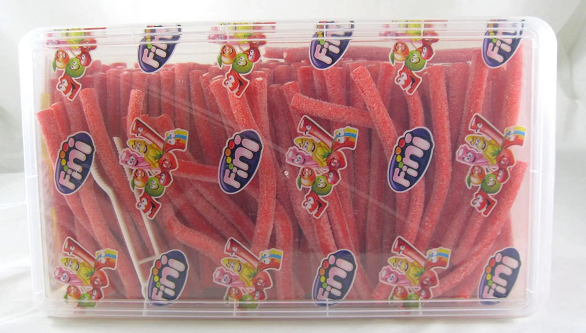 '- 200 Pieces Tub. Tuberoos Red Color White Fondant Filled Sour Licorice Sticks, Strawberry Artificially Flavor