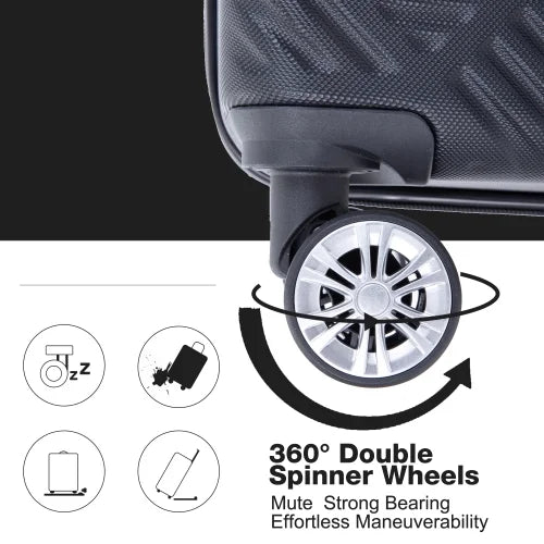 Zateety 2Piece Luggage Sets ABS Lightweight Suitcase , Spinner Wheels, ebony