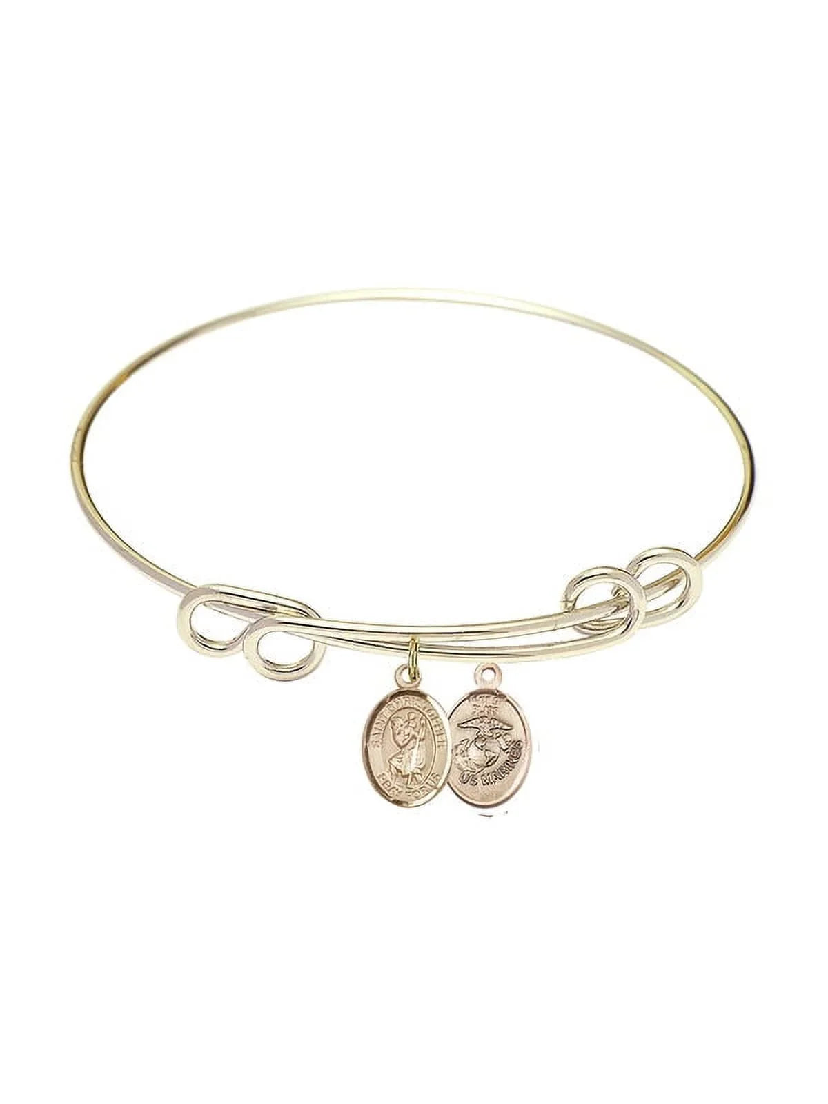 Christopher / Marines in Gold-Filled. 8 1/2 25mm Round Double Loop Bangle Bracelet w/ St