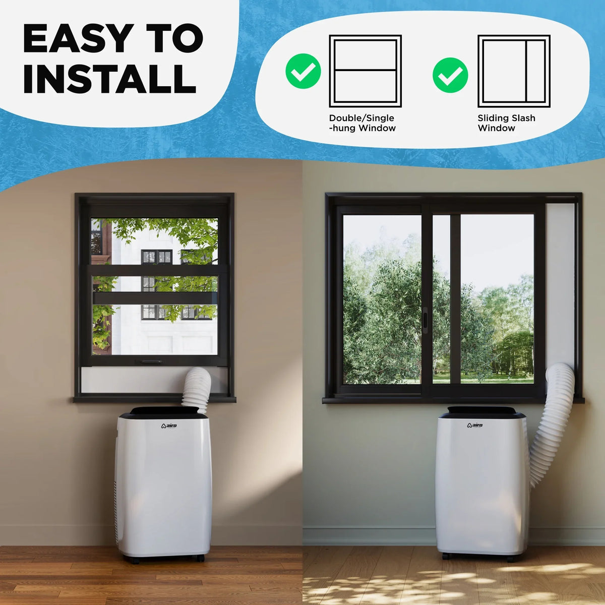 Airo Comfort Portable Air Conditioner 8000 BTU (12000 BTU ASHRAE), Standing AC Unit with DIY Window Kit