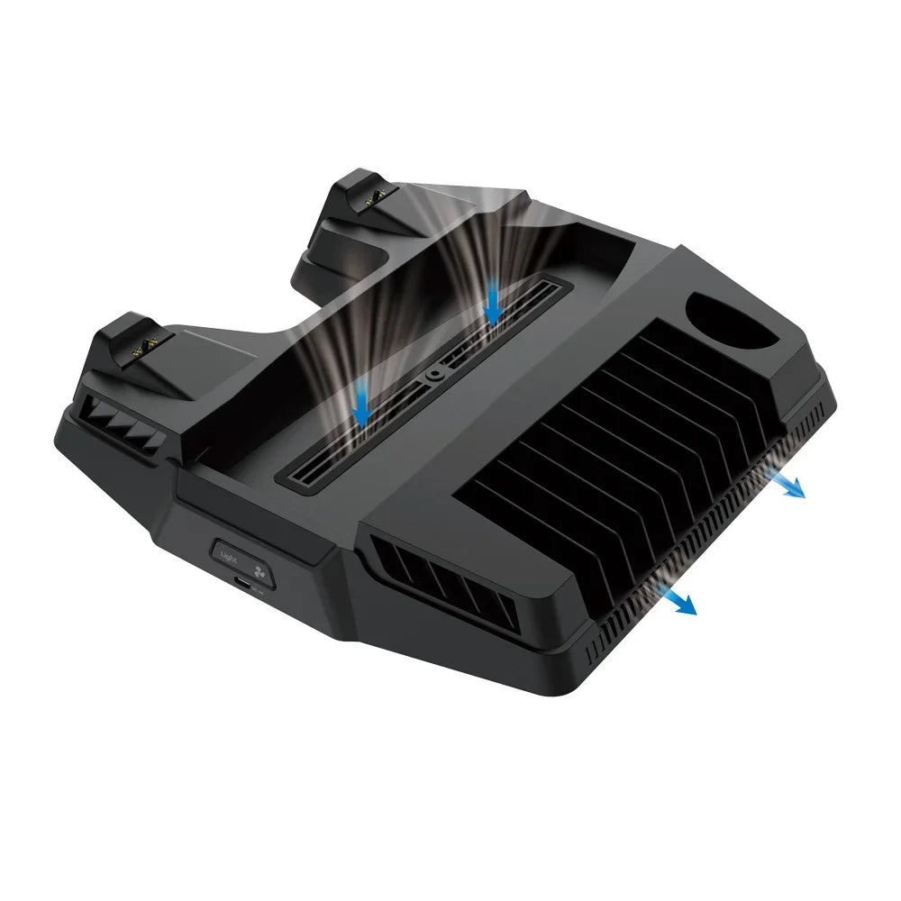 PS5 Cooling Stand Base with Charging, Disc Storage, and Multi-Functional Fan - Enhanced Cooling and Charging Dock for PlayStation 5 Digital and Disc Versions Console-dark