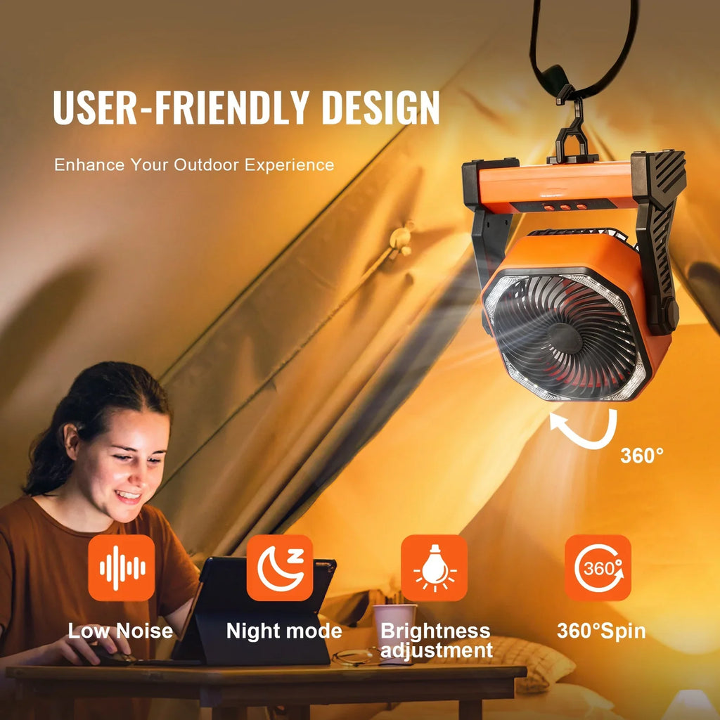SKYSHALO 8 1 inch Portable Fan Rechargeable with LED Lantern 4 Speeds Adjustable