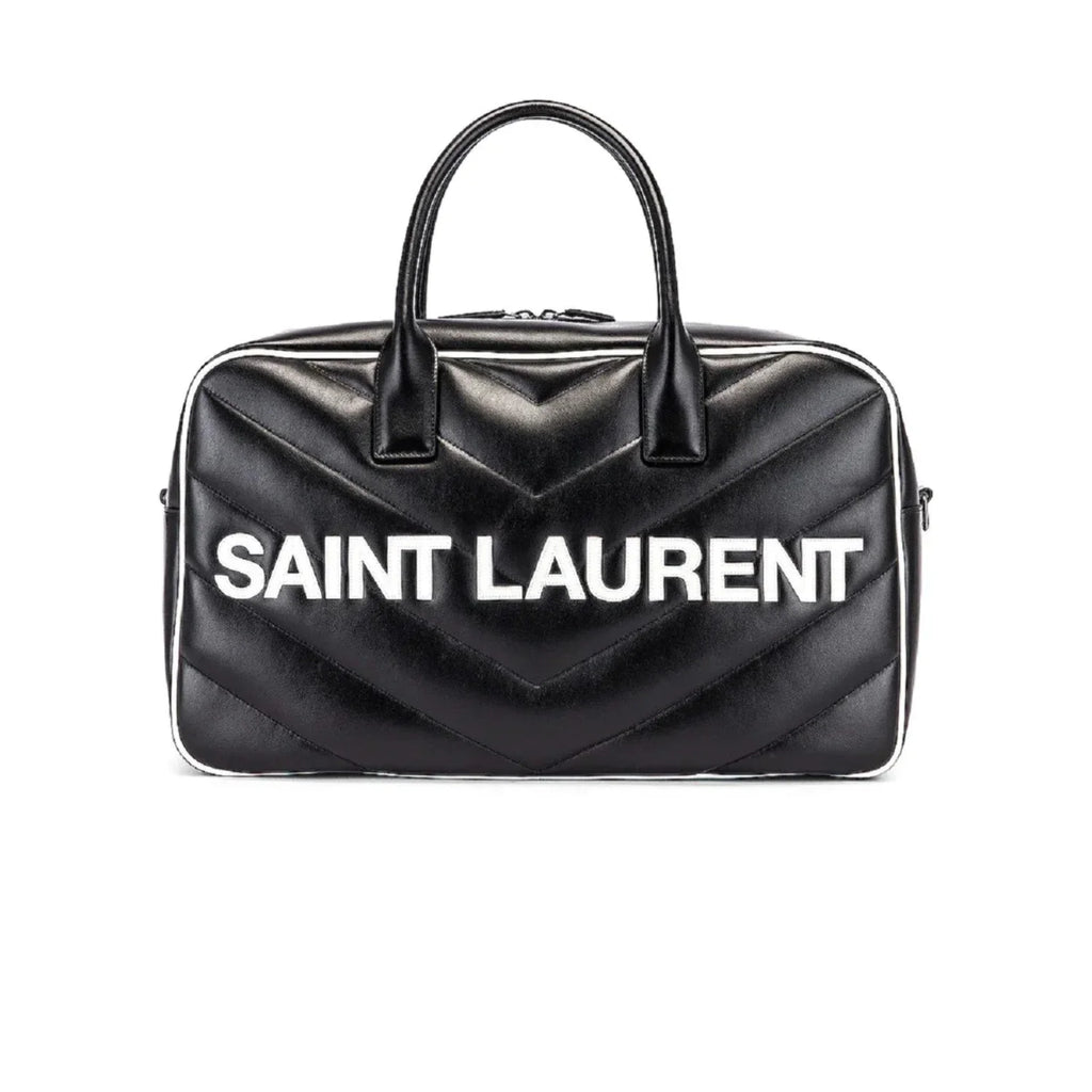 New Saint Laurent Miles Logo dark Calf Leather Duffel Bowling Bag 525145
