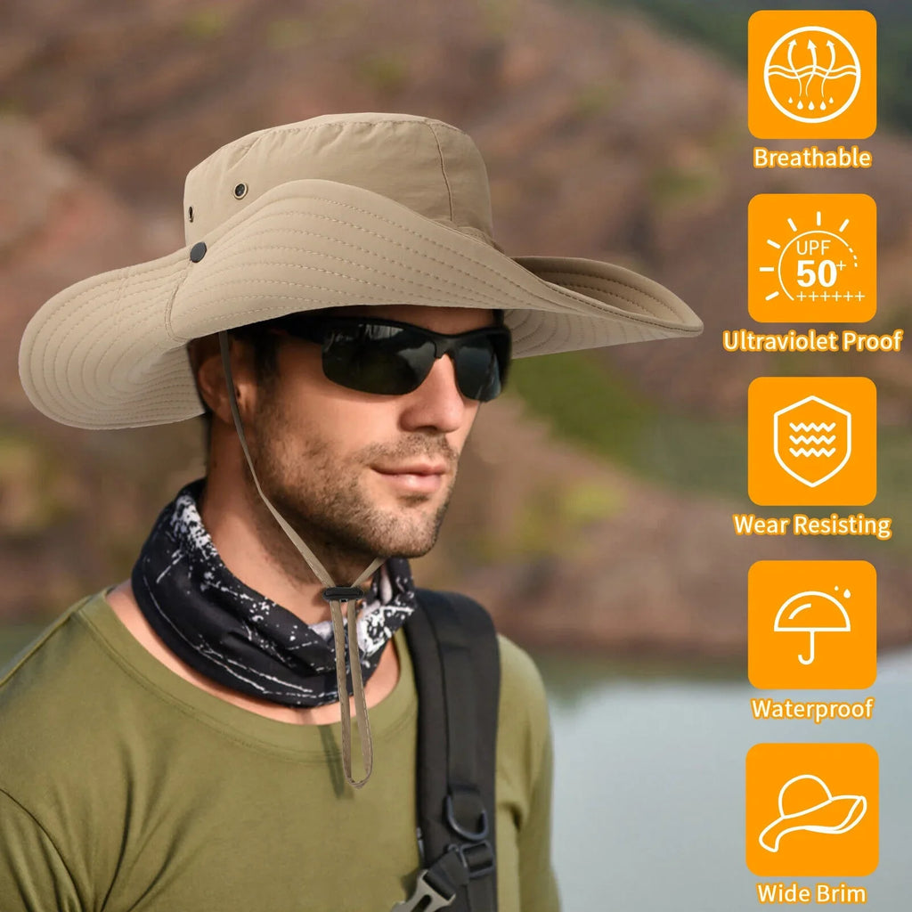 Men Women Wide Brim Sun Hat UV Protection Bucket Cap for Fishing Hiking Garden