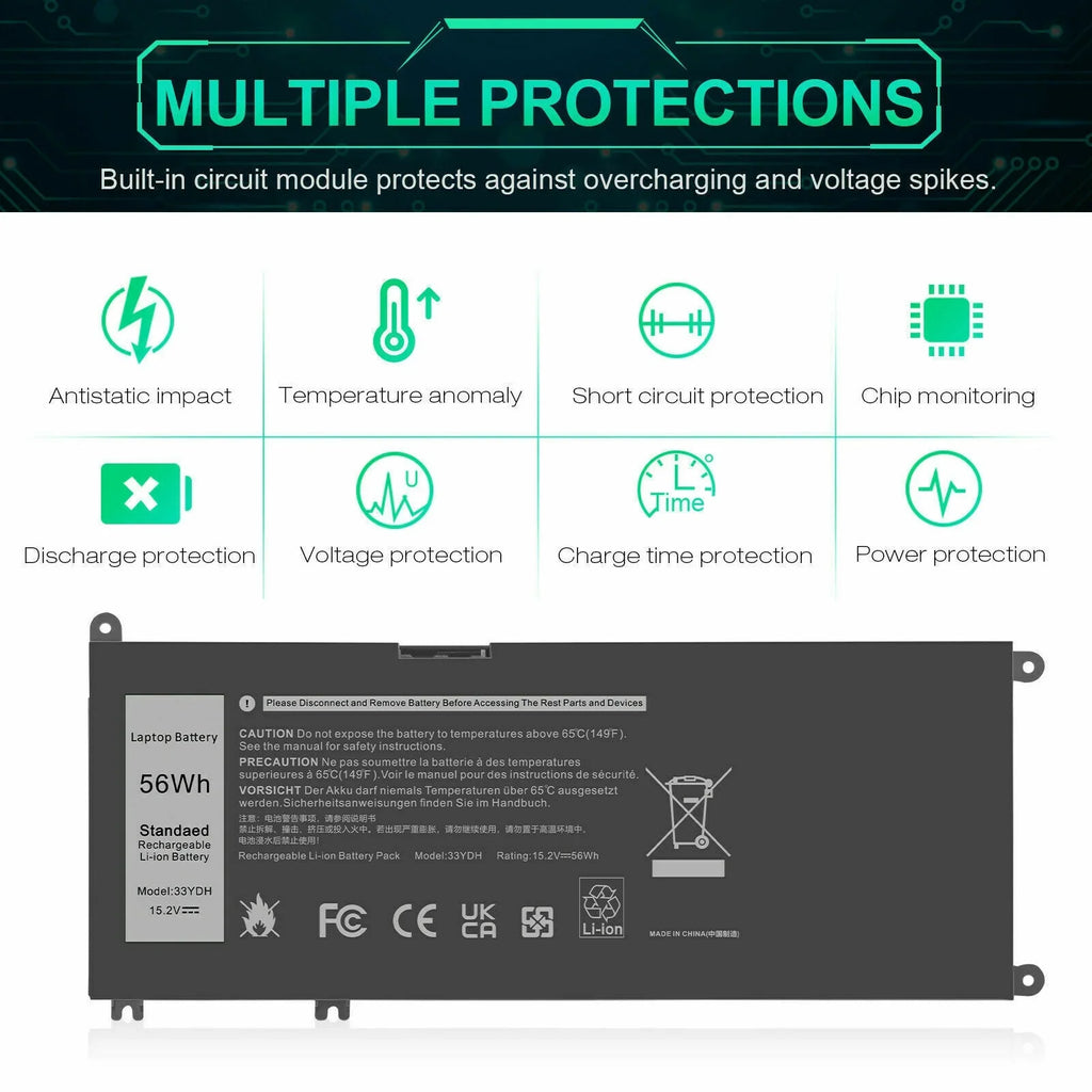 For  Latitude 3580 3590 Inspiron 7779 7786 Laptop 56Wh 4-Cell Battery 33YDH