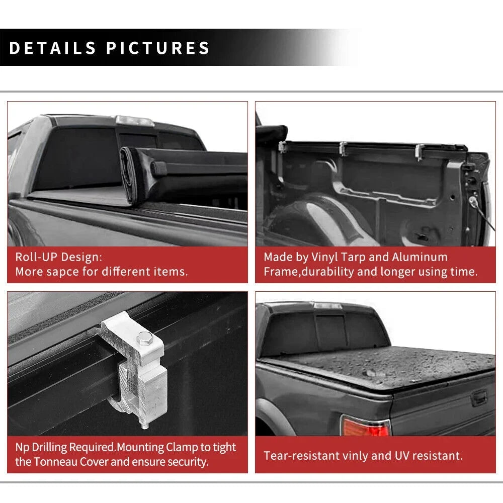 Ledkingdomus 5.7 ft Bed Soft Roll up Truck Bed Tonneau Cover for 2009-2023 Dodge Ram 1500 Without Rambox