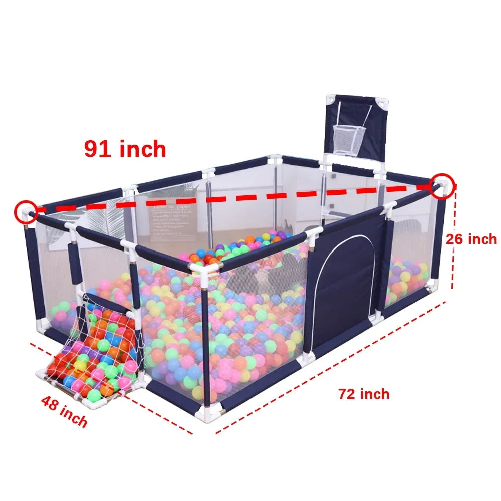 91 1 inch Large Kid Baby Playpen Playard With Basketball Hoop,Folding Breathable Mesh Infant Children Play Game Fence for Indoors Outdoors Home