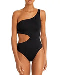 MSRP $98 Aqua Swim One Shoulder One Piece ebony Size Small NWOT