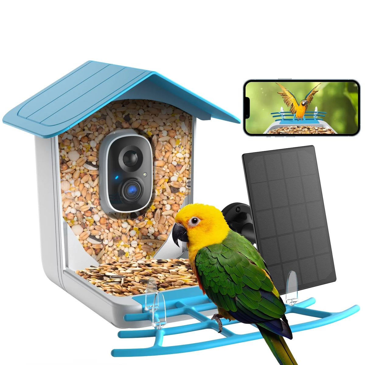 TMEZON Smart Bird Feeder with Camera, Bird Feeder House with 1080P Battery Security Camera Solar Powered Auto Capture Bird Videos Wireless Outdoor