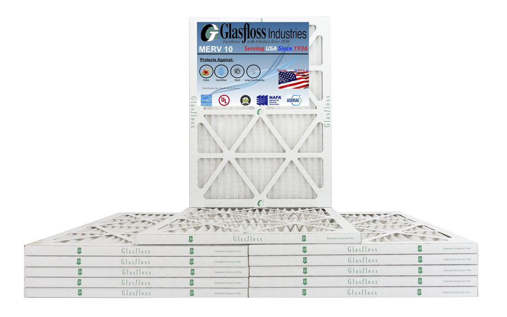 Glasfloss 16x20x1 - MERV 10 -Qty:12 - Furnace Air Filter - Made in USA (Actual Size: 15.5 x 19.5x7/8 1 inch)