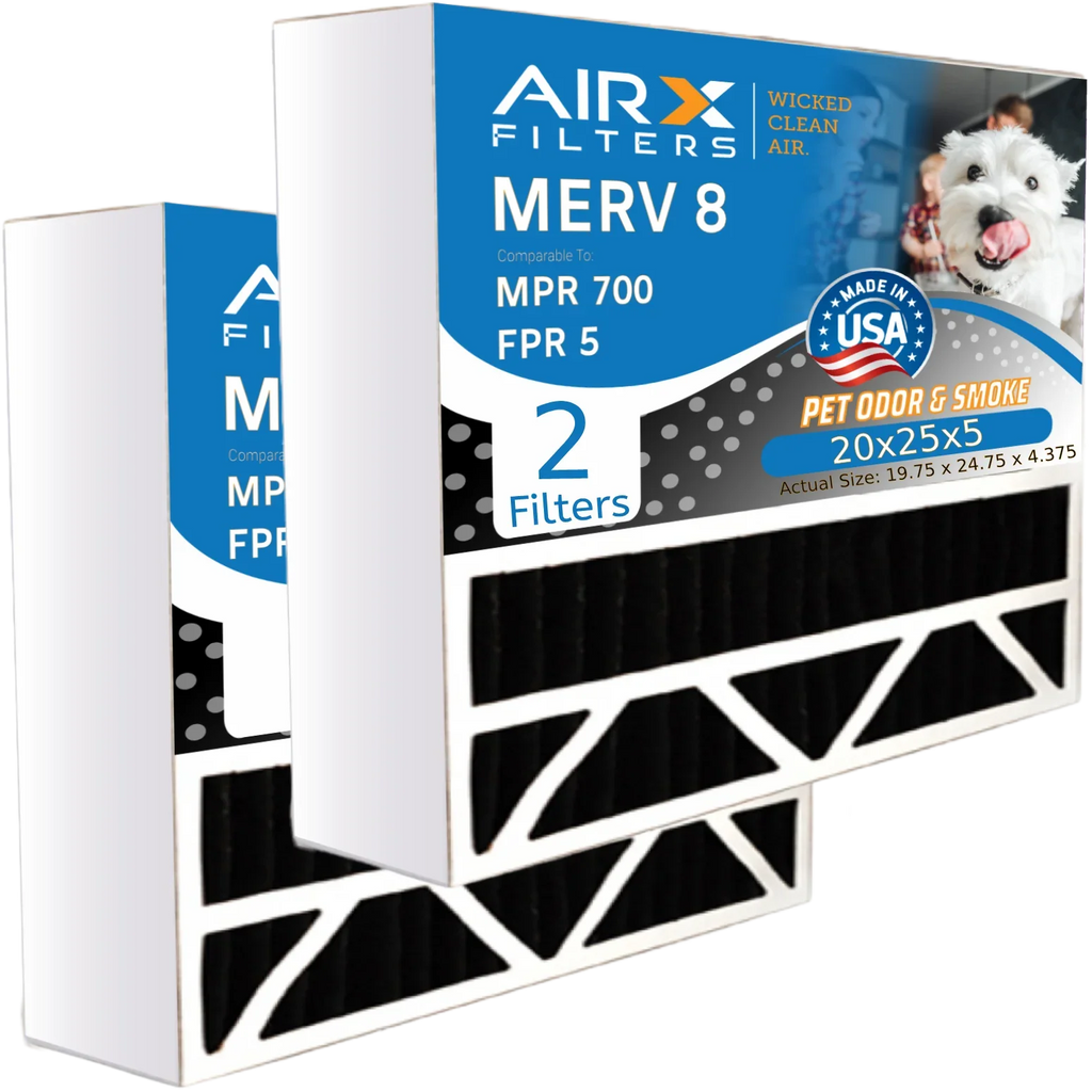 20x25x5 Air Filter Odor Eliminator Carbon Filter MERV 8 Comparable to MPR 700 & FPR 5 Compatible with Bryant Carrier FILXXCAR0020 2 Pack by AIRX FILTERS WICKED CLEAN AIR.