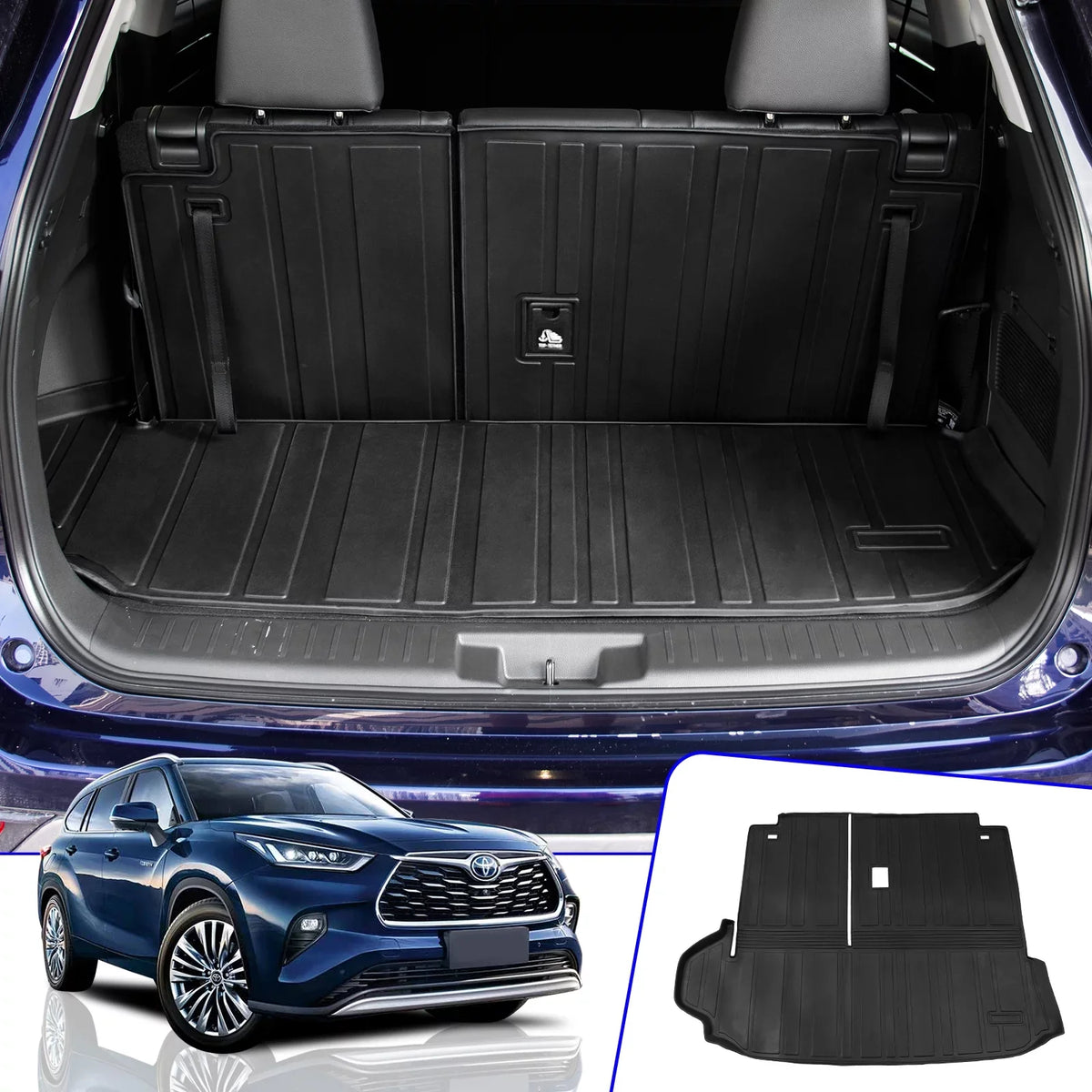 Cargo Mat Compatible with 2020-2024  Highlander Trunk Mat Cargo Liner TPE Back Seat Cover Protector 2022 7 Seats Highlander Accessories (2020-2023, Trunk Mat with Backrest Mat)