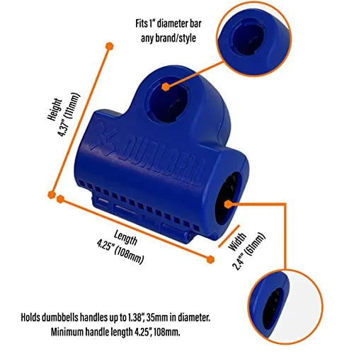 DUALBELL Superset Dumbbell to Barbell Adapters- Converts dumbbells for use on 1" width bar (up to 100 lb dumbbell, 2 Pair, 2 Spacers)