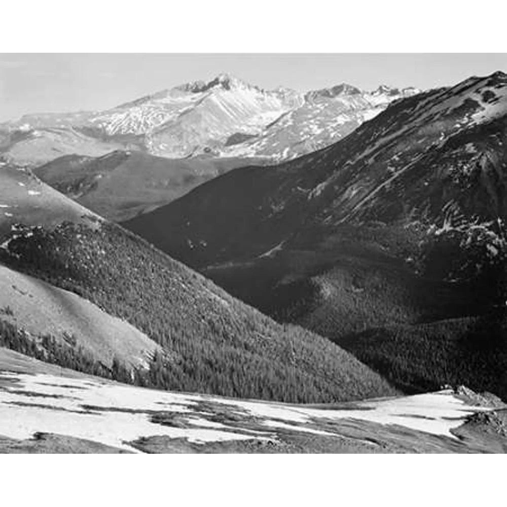 1941-1942. Adams, Ansel 14x12 ebony Modern Framed Museum Art Print Titled - Longs Peak in Rocky Mountain National Park, Colorado, ca