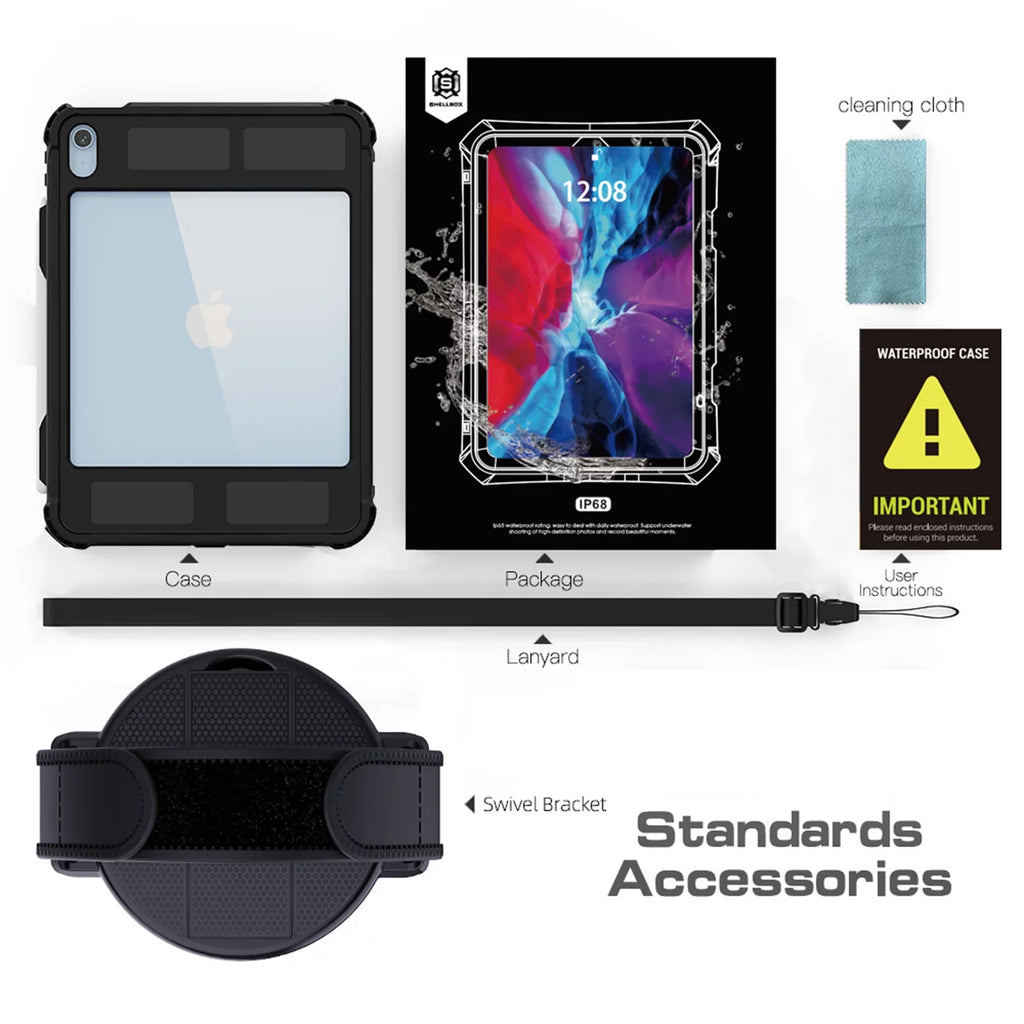 K-Lion Rugged Waterproof Case for iPad 10th Genetation 10.9" (2022) IP68 Underwater with Screen Protector Swivel Bracket Kickstand Pencil Holder Carrying Strap Shockproof Dustproof Protective Case
