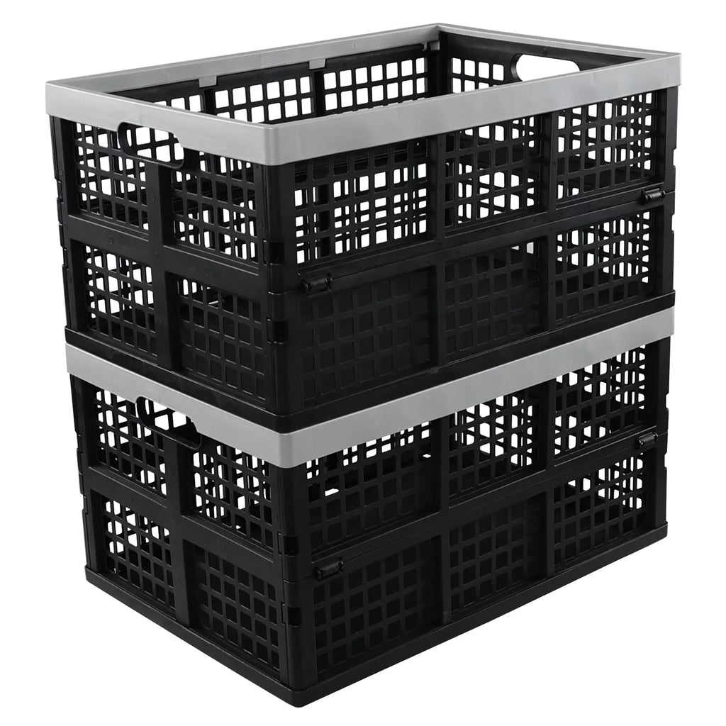 Ponpong 42 L Plastic Folding Storage Crates, Collapsible Crate Storage, 2 Pack