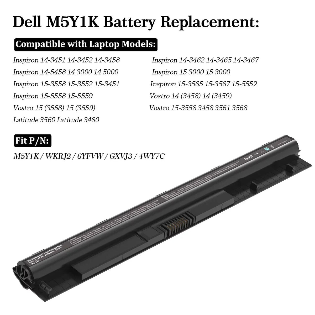 M5Y1K 50 Batteries for  Inspiron 5559 5558 3551 3451 3558 3567 5755 5756