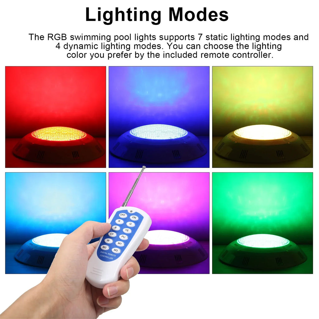 AC12V 45W LED RGB Swimming Pool Lights 7 Color Changing Underwater Lamp IP68 Waterproof Pool Light with Remote Control