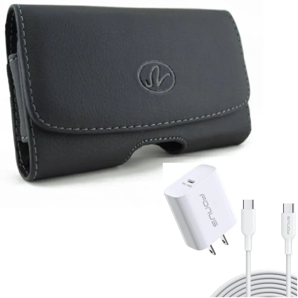 10ft Long Cable Fast Type-C 18W PD Home Charger w Swivel Leather Case Belt Clip for  Galaxy XCover Pro S9 Plus S8 Plus S22 Plus S21 Plus S20 Plus S10 Plus FieldPro Fan Edition FE 5G