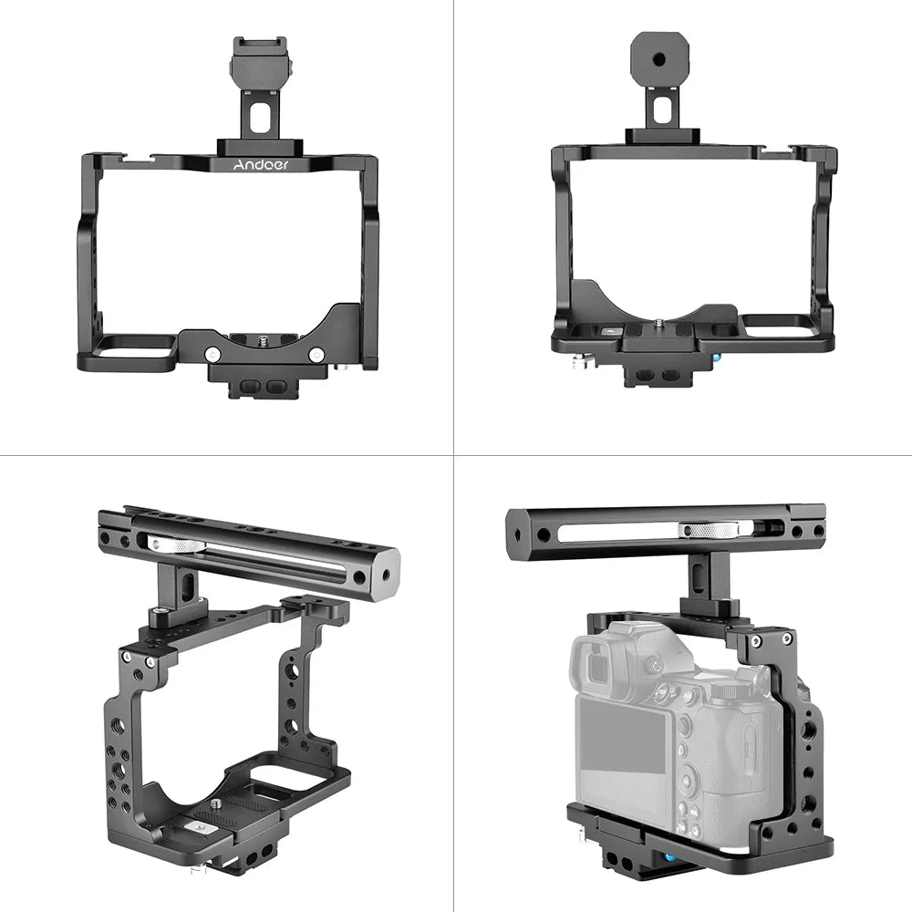 Andoer C15-B Camera Cage +  Handle Kit Aluminum Alloy with Cold Shoe Mount Compatible with  Z6/Z7 DSLR Camera