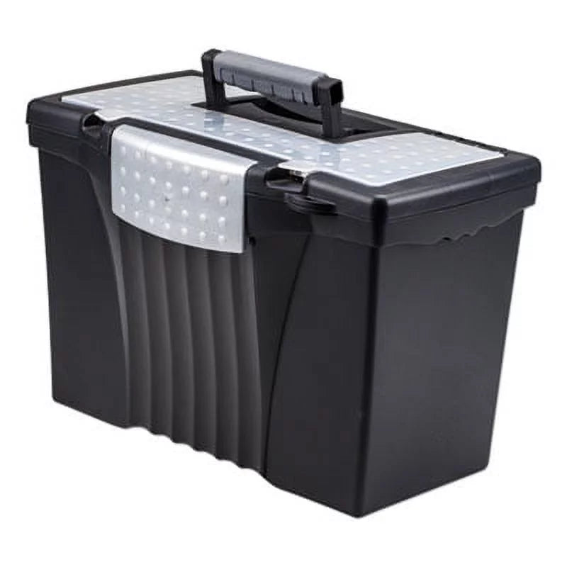 Storex Portable Letter/Legal Filebox with Organizer Lid, Letter/Legal Files, 14.5" x 10.5" x 12", dark