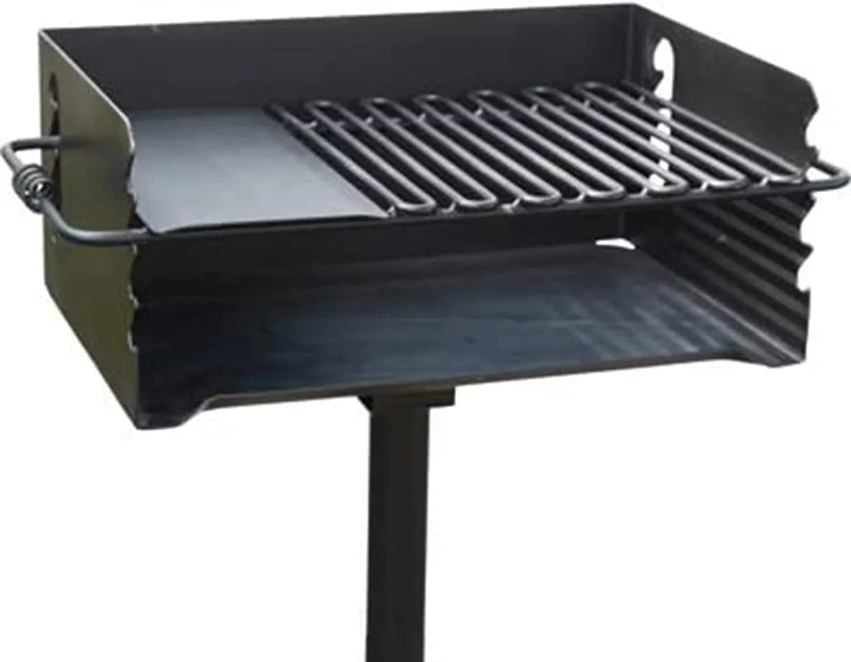 CBP-247 Jumbo Park Style Heavy Duty Steel Outdoor BBQ Charcoal Grill with Cooking Grate and 2 Piece Post for Camping and Backyards, ebony