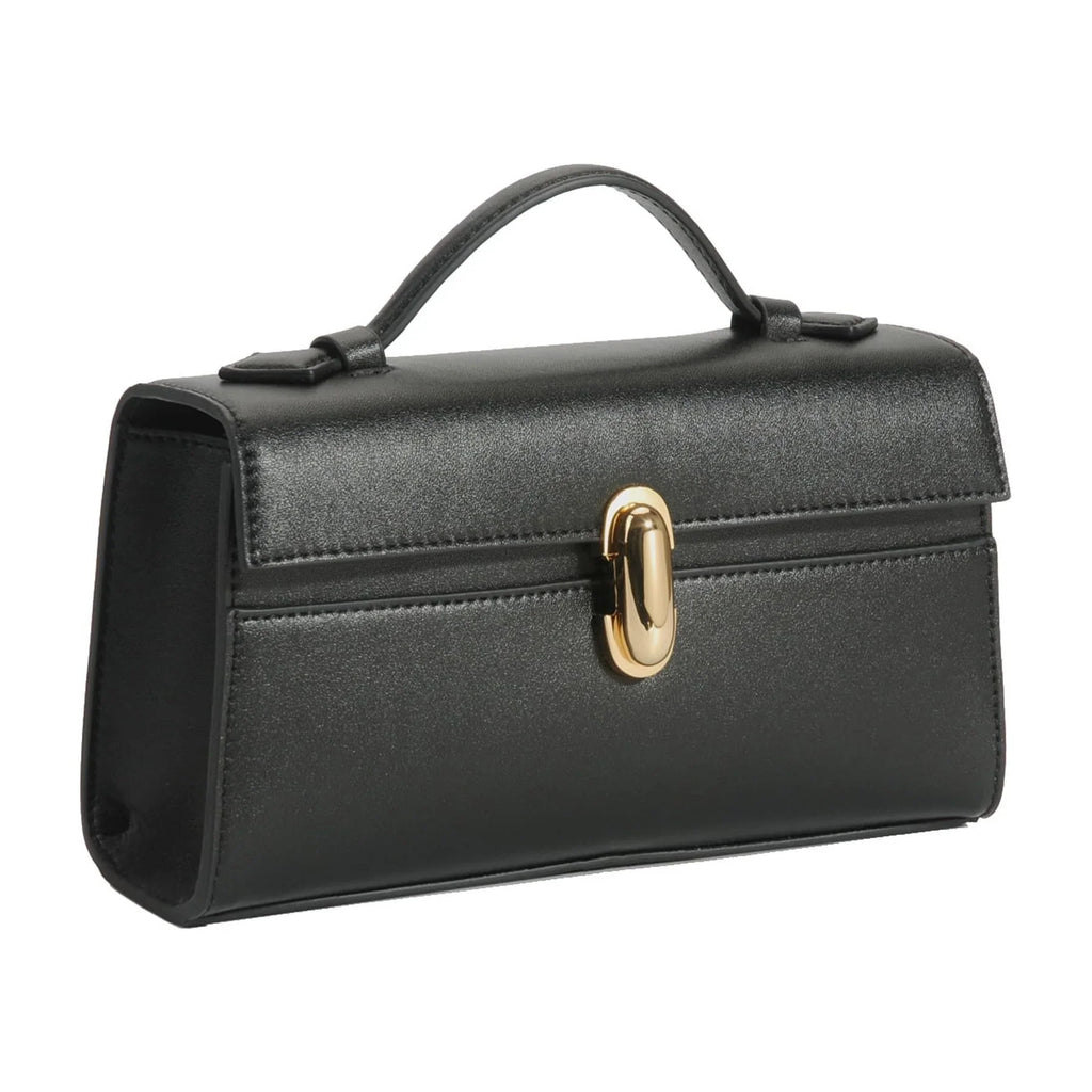 Qi Partner Handbags for Women The Symmetry Leather Top Handle Pochette Bags in ebony