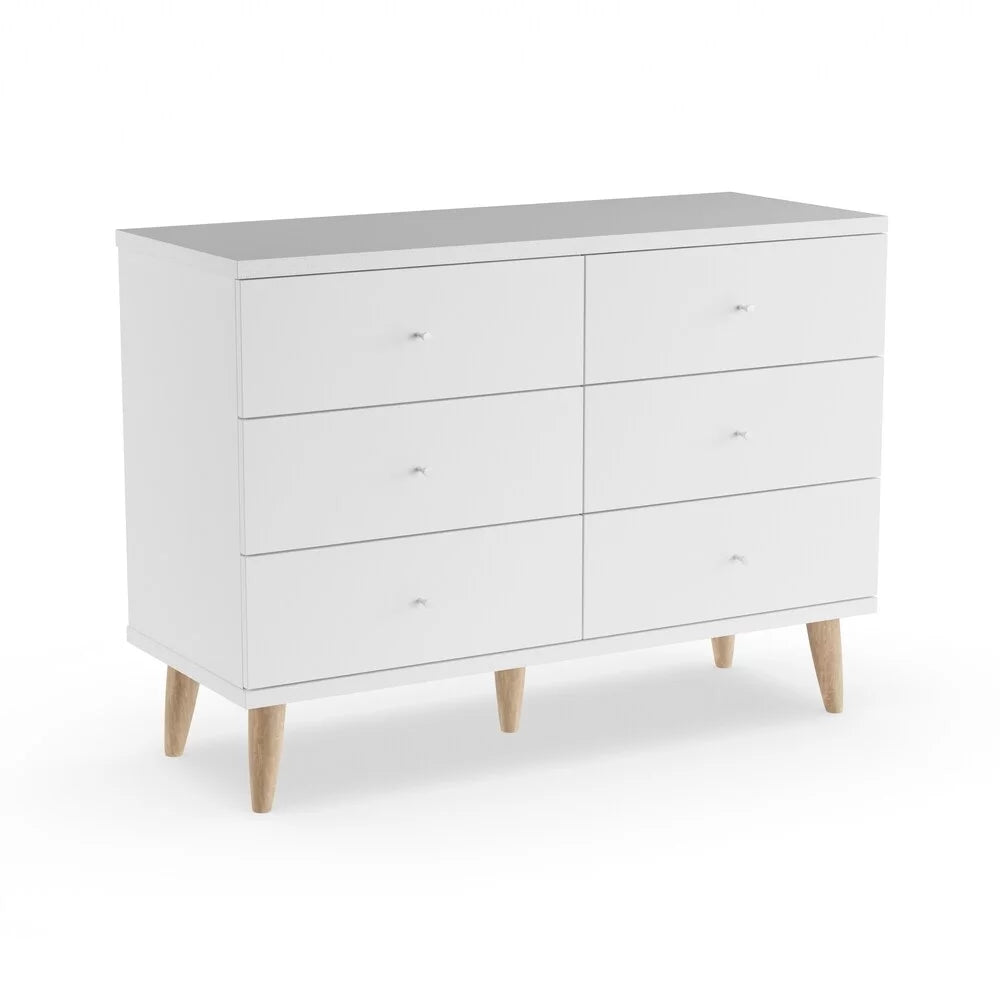 Denhour DH BASIC Mid-Century Modern White 47-1 inch Wide 6-Drawer Dresser with Knobs by