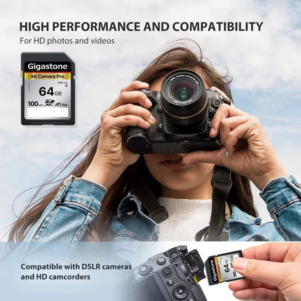Gigastone 64GB 5-Pack SD Card V30 SDXC Memory Card High Speed 4K Ultra HD UHD Video Compatible with    Pentax Kodak Olympus  Digital Camera, with 5 Mini Cases-GS-SD-64GB-2-5PK-B