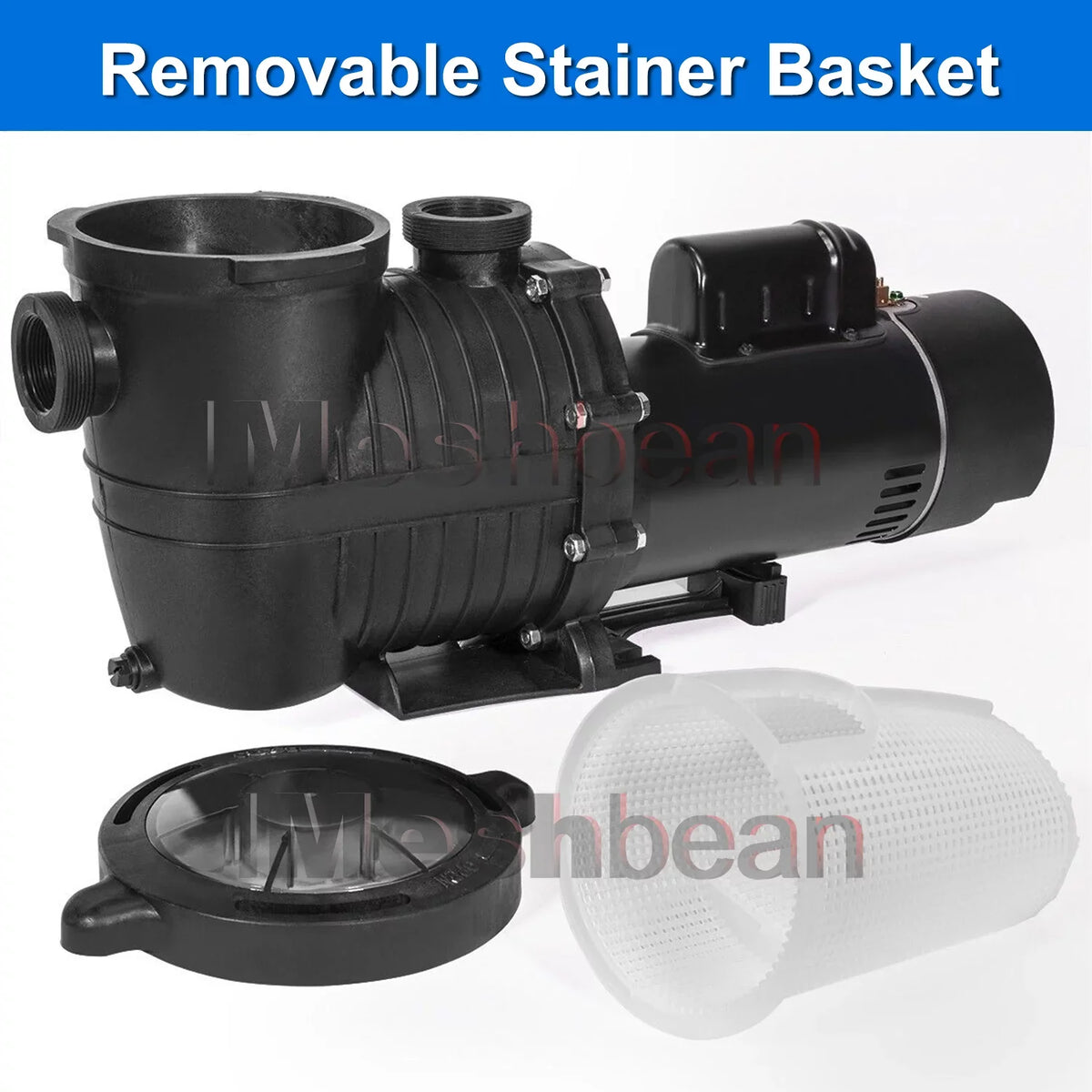 iMeshbean Swimming Pool Pump Above Ground, 2HP Motor, 110V-230V, Single Speed Pump For Above Ground Swimming Pool and Inground Pools, 6500GPH, Head Max 78FT, w/ Strainer Basket & NPT Connector