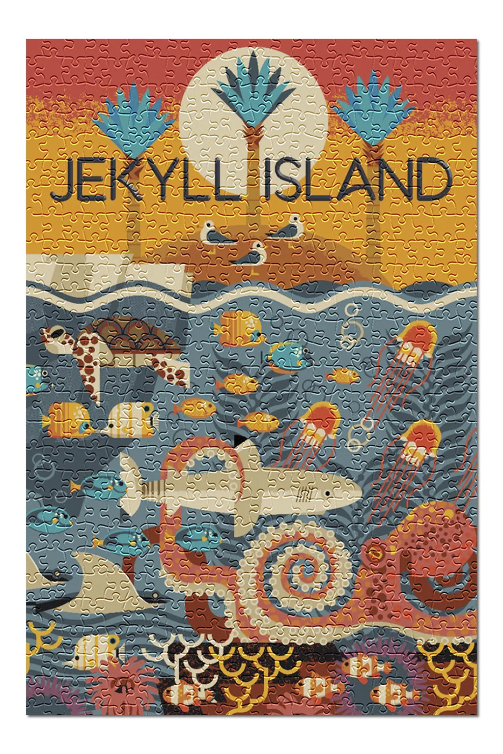 Jekyll Island, Georgia, Textured Geometric (19x27 inches, Premium 500 Piece Jigsaw Puzzle for Adults and Family, Made in USA)
