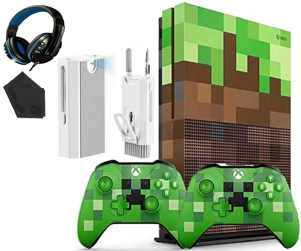 Xbox One X 1TB Gaming Console Mincraft with 2 Controller Headset Cleaning Kit