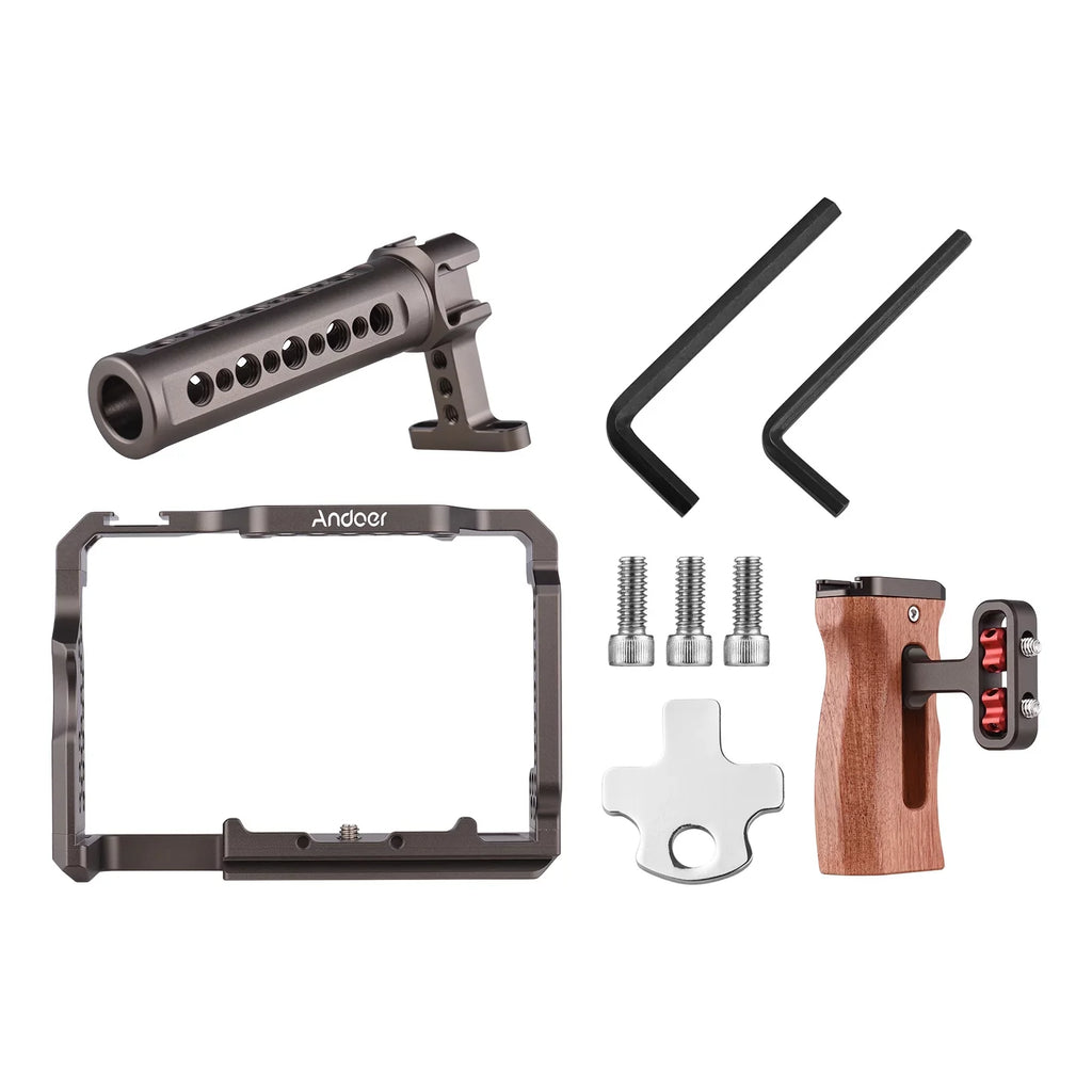7299 Aluminum Alloy Cage Kit with Video Rig Handle Wooden Grip Replacement for  A7R III/ A7 II/ A7III