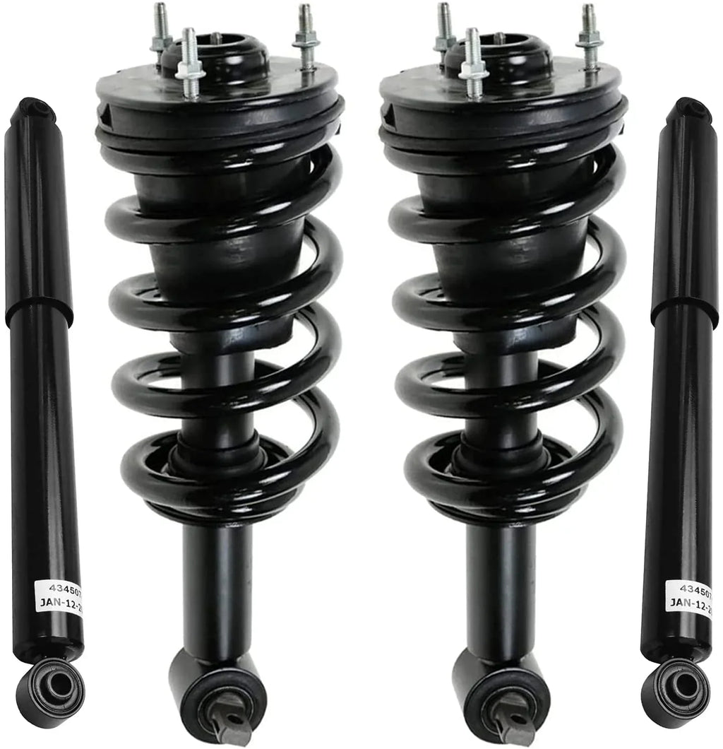 Electronic Susp.] Complete 2 Front Struts w/Coil Spring 2 Rear Shock Absorbers 2008 2009 2010 2011 2012 Replacement. Detroit Axle - Struts Shocks for 2007-2013 GMC Chevy Silverado Sierra 1500 [Exc