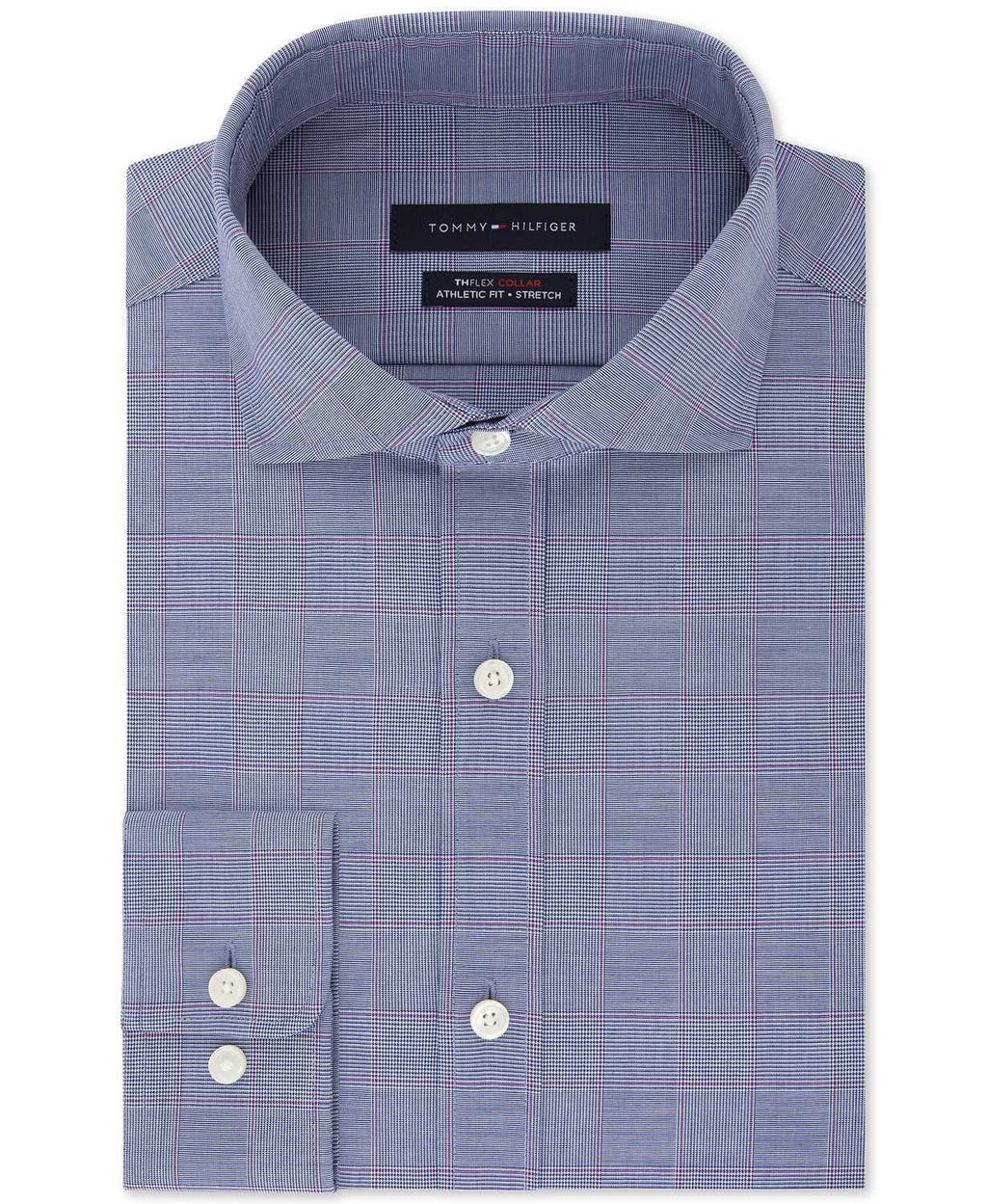 Tommy Hilfiger Men’s Fitted TH Flex Performance Stretch Moisture-Wicking Purple Check Dress Shirt(Purple, 15.5X34-35