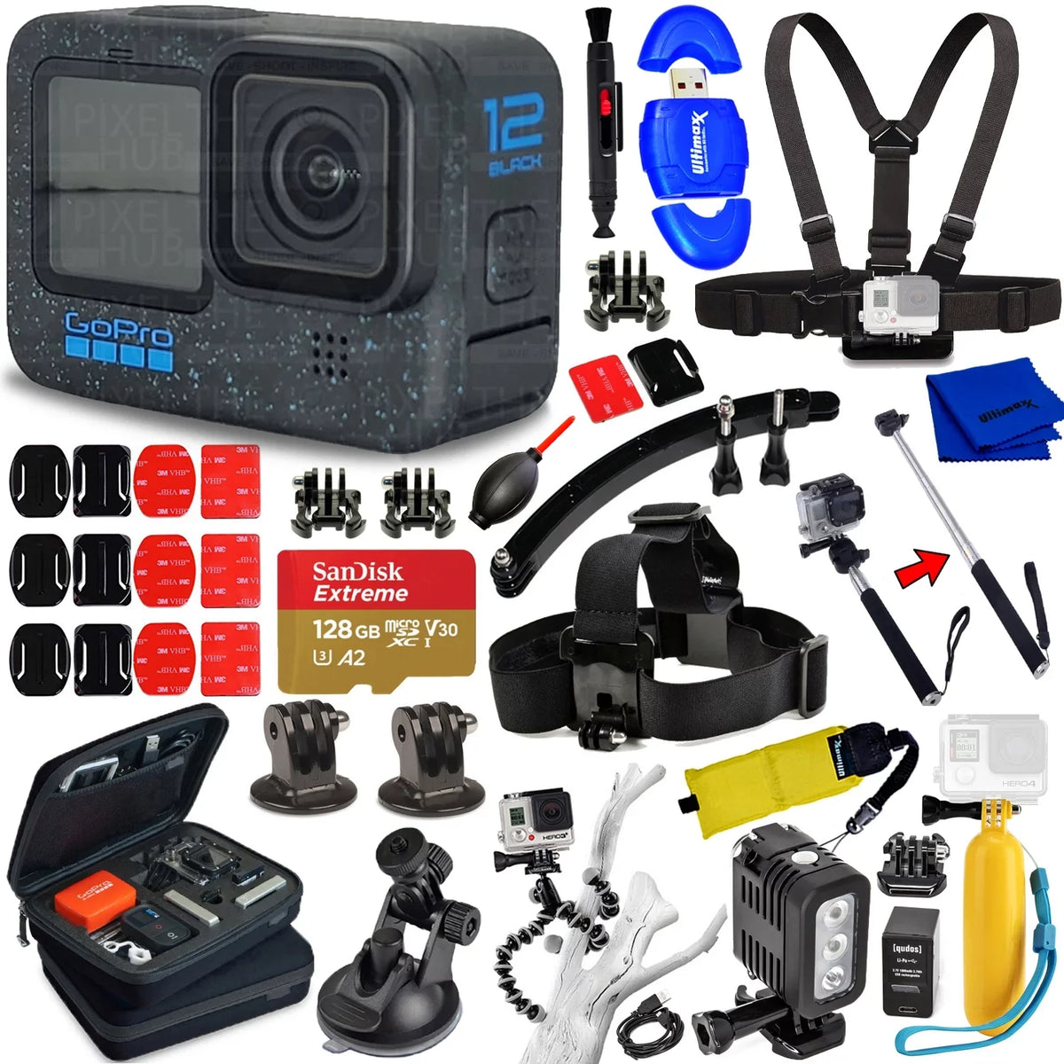 GoPro HERO12 ebony CHDHX-121-CN - 20PC 128GB Accessory Bundle