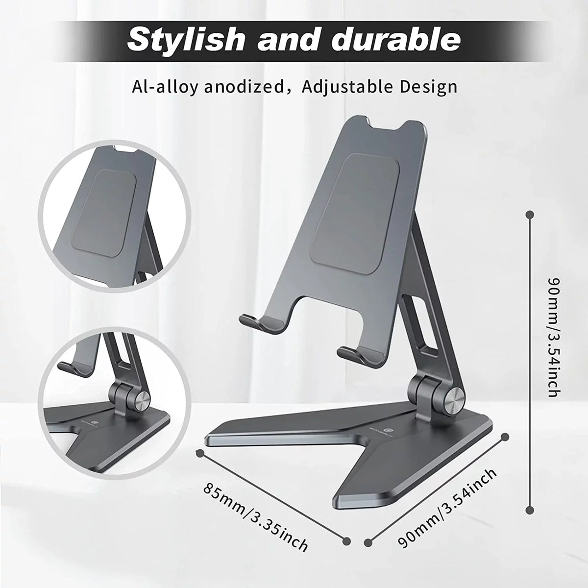 Foldable Mobile Phone Stand Holder, Can Reduce Neck Fatigue and Pain, Thickened Aluminum Desktop Stand Compatible with All Mobile Phones, iPhone, Desktop Accessories 4-8'' (Grey)