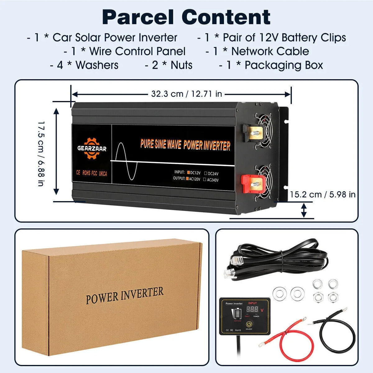 7000W Pure Sine Wave Car Power Inverter DC 12V To AC 120V LCD Car RV Solar Converter