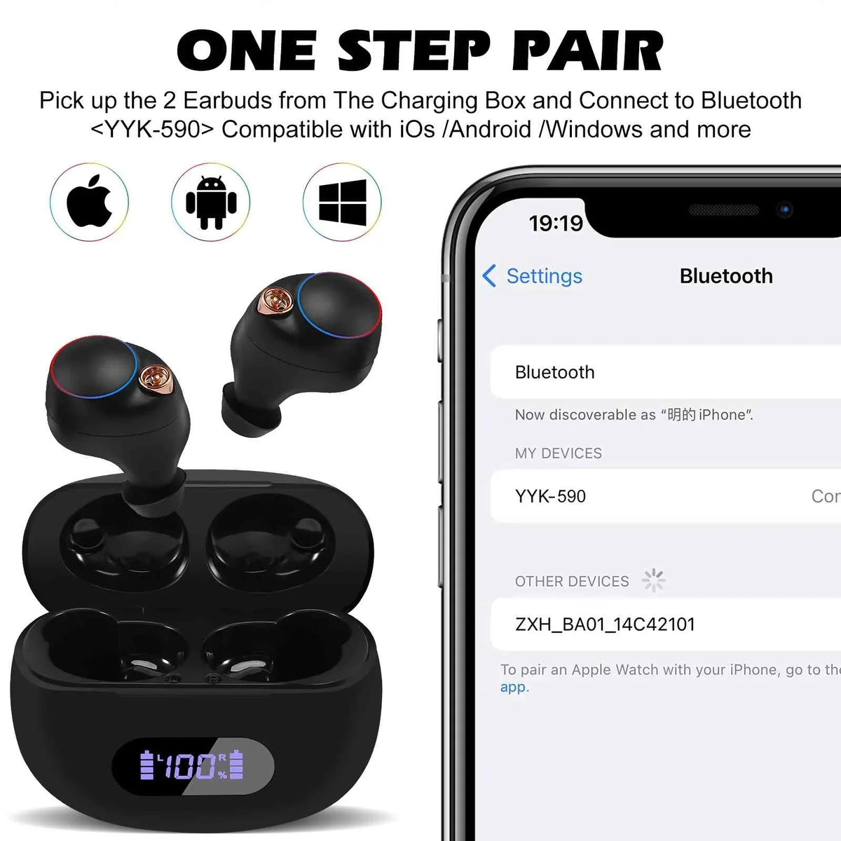 UrbanX True Wireless Bluetooth Earbuds + Charging Case, charcoal, Dual Connect, IPX5 Water Resistance, Bluetooth 5.2 Connection, Balanced, Bass Boost Compatible with  Tab M9