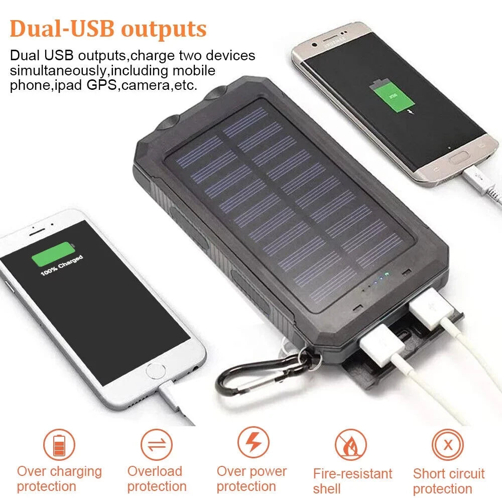 Super 90000000mAh USB Portable Charger Solar Power Bank For Cell Phone dark US