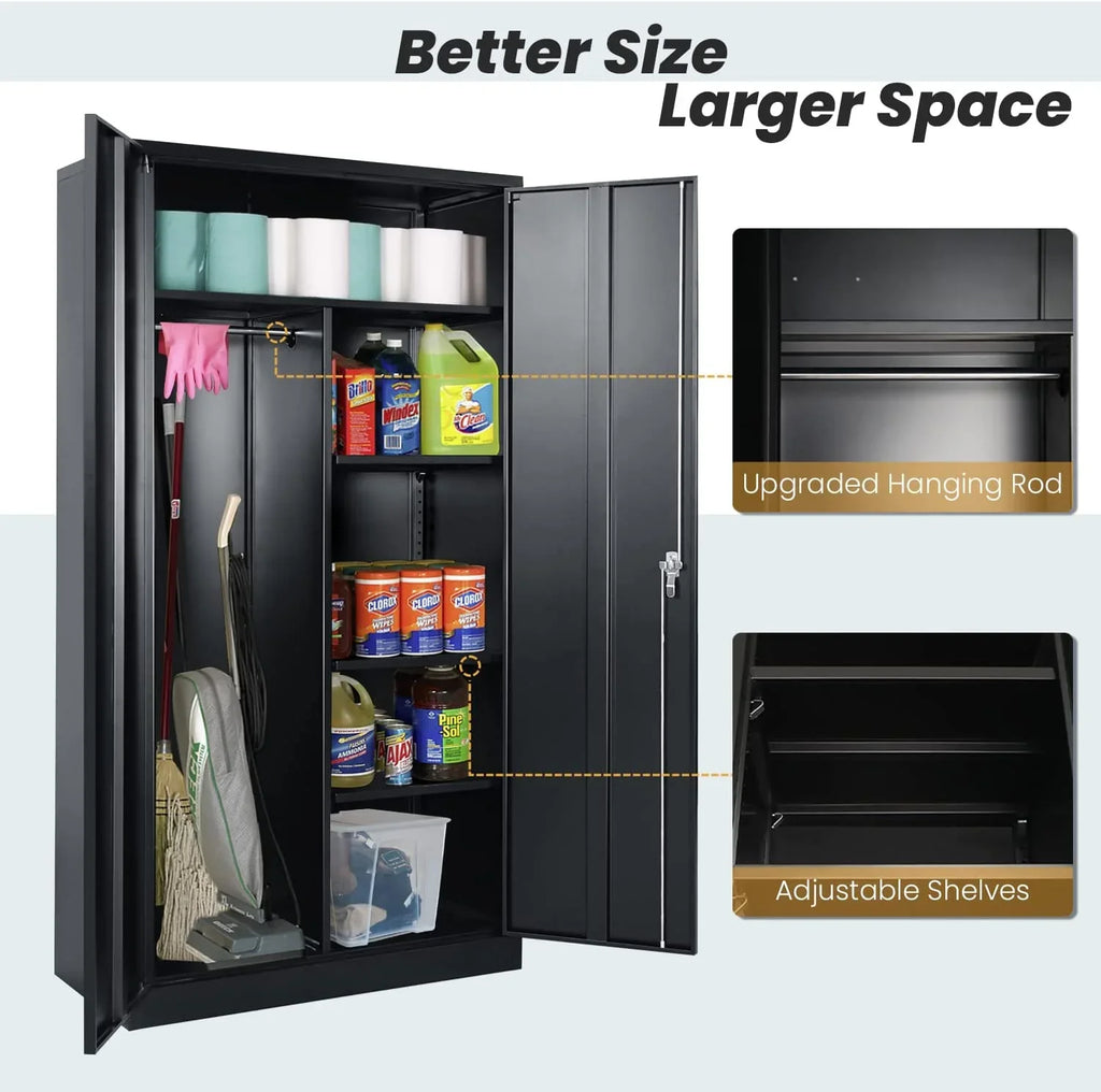 HOOMHIBIU Metal  Cabinets Locker with Locking Door  72'' Clothing Coat Steel Wardrobe Cabinet with Lock and Shelves for Office  Home  Garage  Employee  Freestanding (ebony)