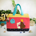 Happy with You - Embroidered Applique Fabric Art Tote Bag & Shopper Bag. BE-1-RED 9.3 x 7.2 x 4.2 in