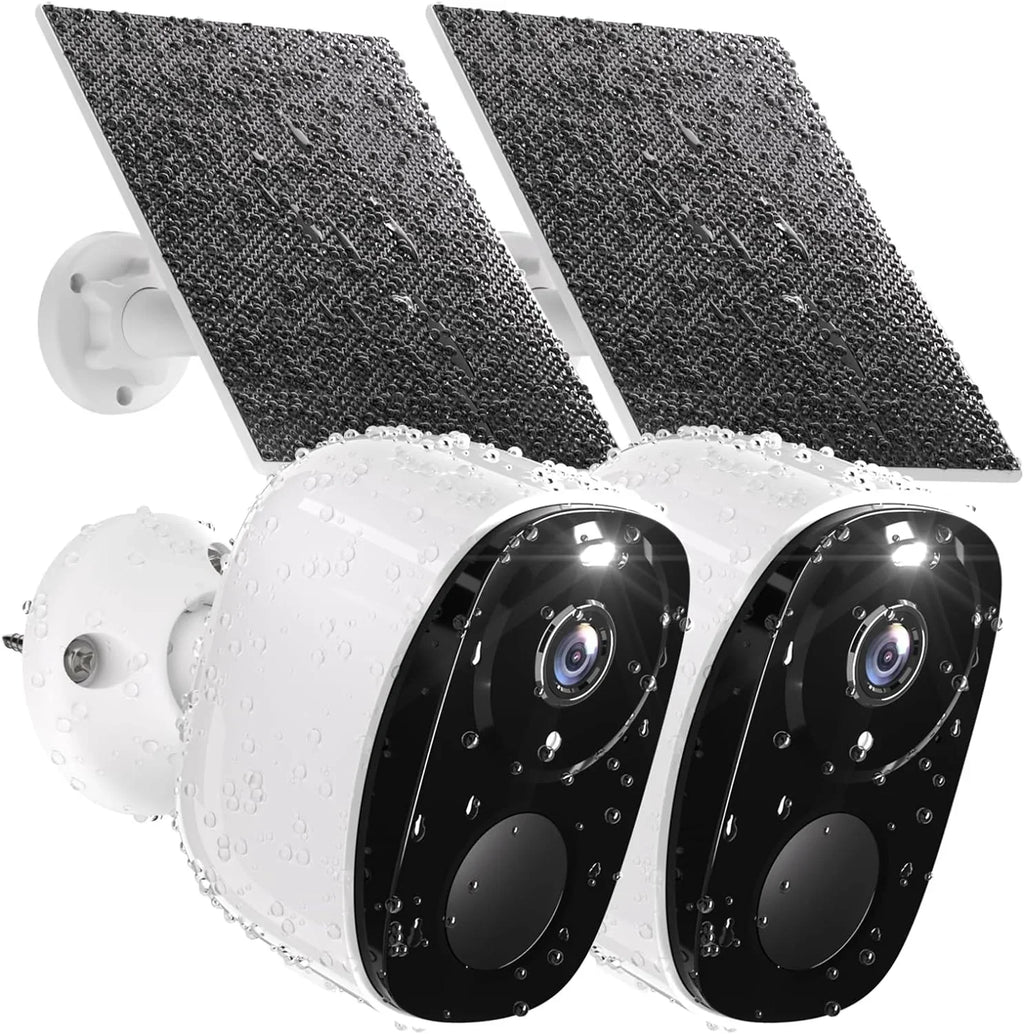 2Pack Security Cameras Wireless Outdoor with Solar Panel Cameras for Home Security, 2K Home Camera with Color Night Vision, AI Motion Detection, Two-Way Audio, IP65 Waterproof, SD Card/Cloud Storage