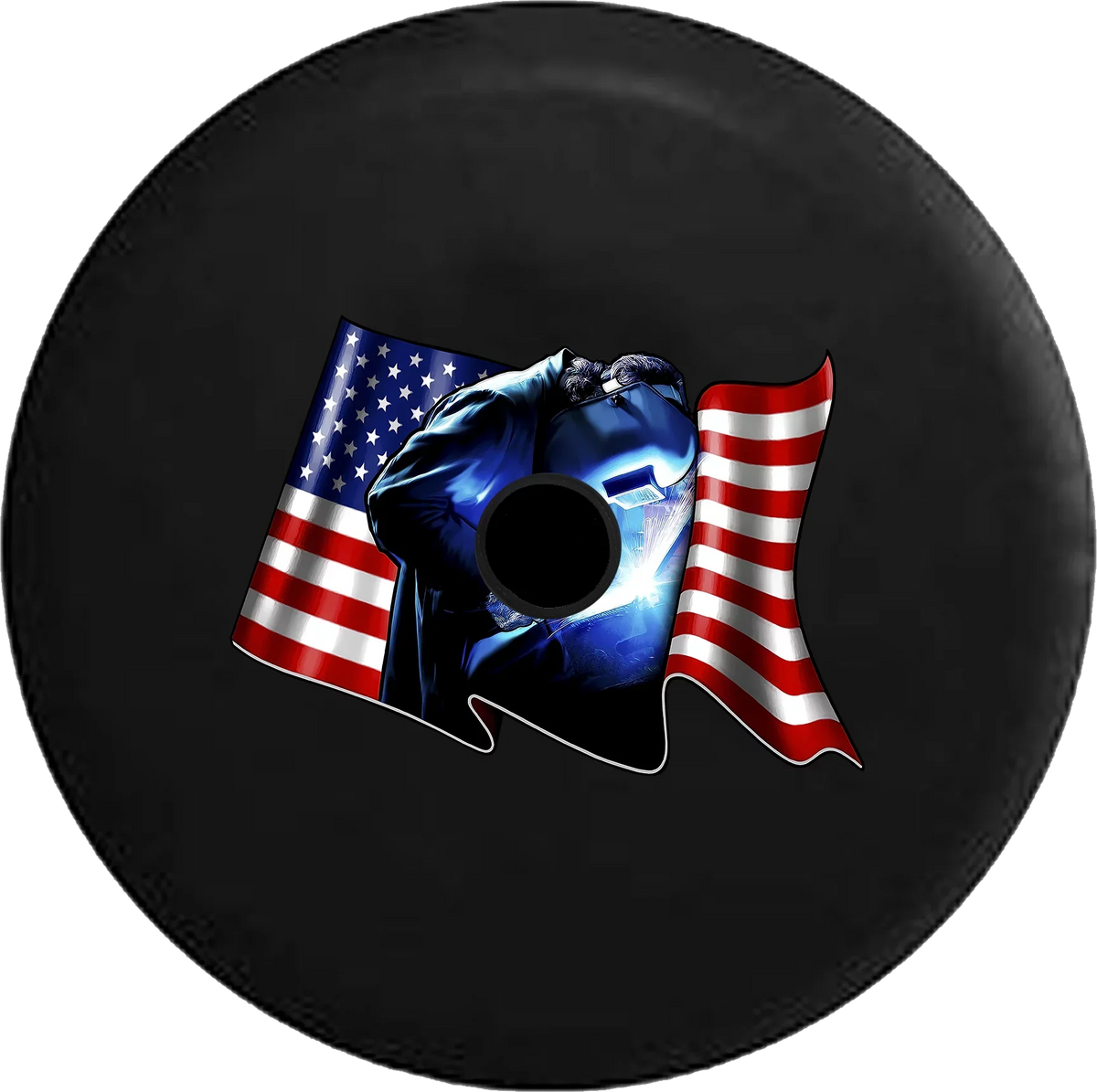 2018 2019 Wrangler JL Backup Camera Waving American Flag Welder Iron Worker Spare Tire Cover for Jeep RV 32 inch